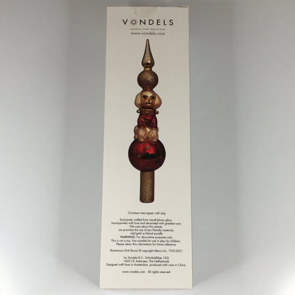 Vondels Christmas Tree Topper with Dog Mouth Blown Glass Hand Painted Poodle - Picture 2 of 16